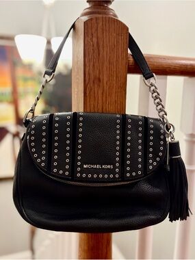 Michael Kors Bedford Mini Grommet Crossbody Flap Bag - Black EUC